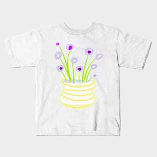 LILAC FLOWERS IN STRIPED YELLOW VASE Kids T-Shirt